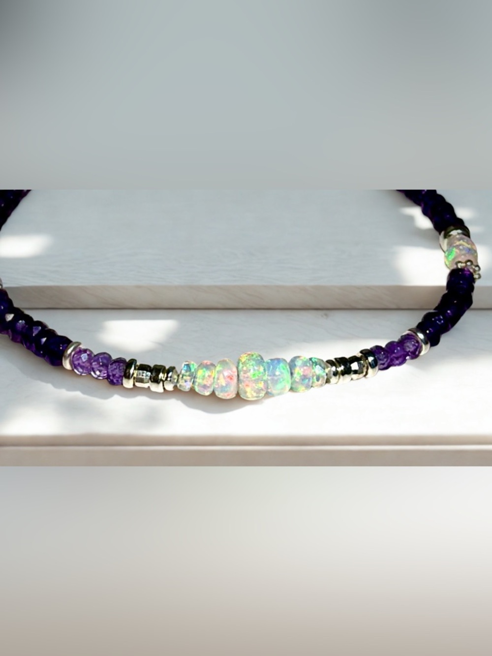 💜NEW LARGER GEMSTONES Ethiopian Opal Purple Amethyst Bracelet in Sterling Silver